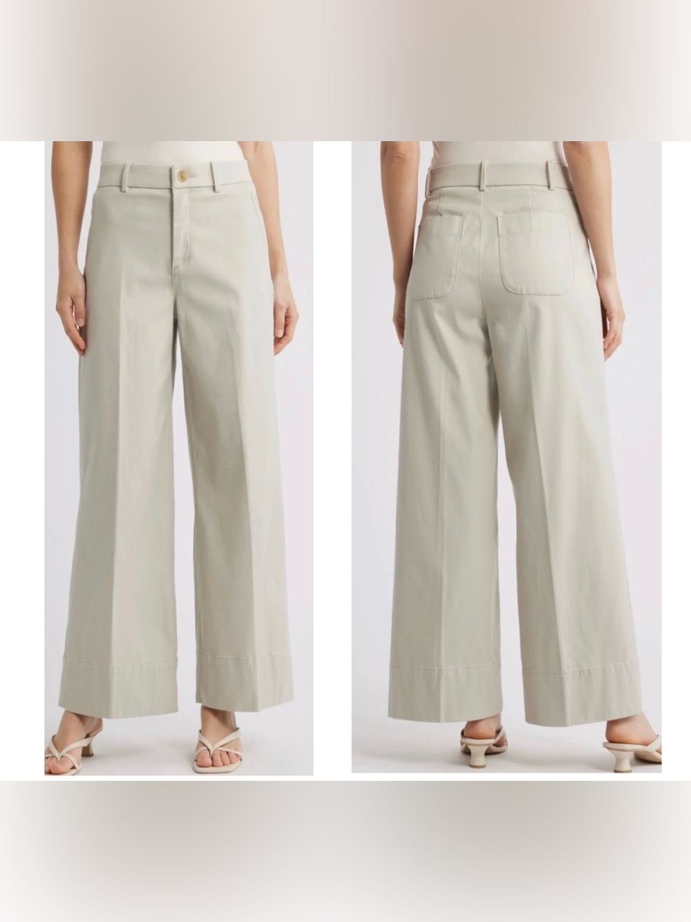Spanx Bone Beige Stretch Twill Super Smooth Wide Leg Pants Women's XL PETITE NEW
